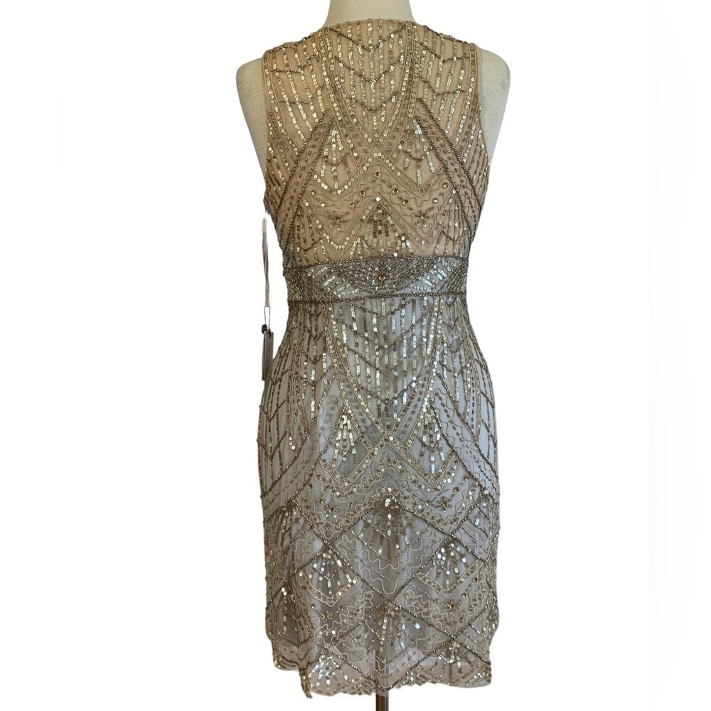 SUE WONG 4 Champagne Silver Sequin embellished beaded Cocktail formal dr… - Picture 7 of 17